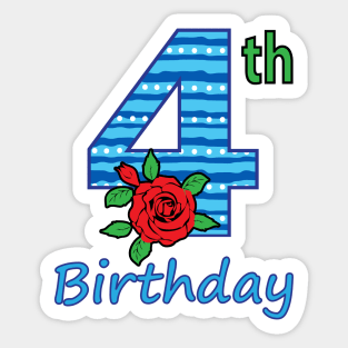 4th Floral - 4th Birthday - Flower - Floral - Birthday Party gift Sticker